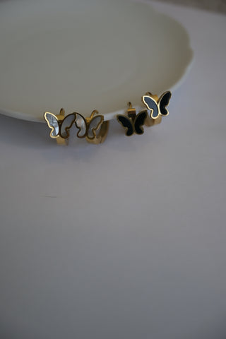 Good Omen Butterfly 18k Gold Hoops - White/Black