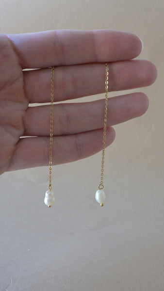 XOXO Long Freshwater Pearl Drop Earrings - 18k gold