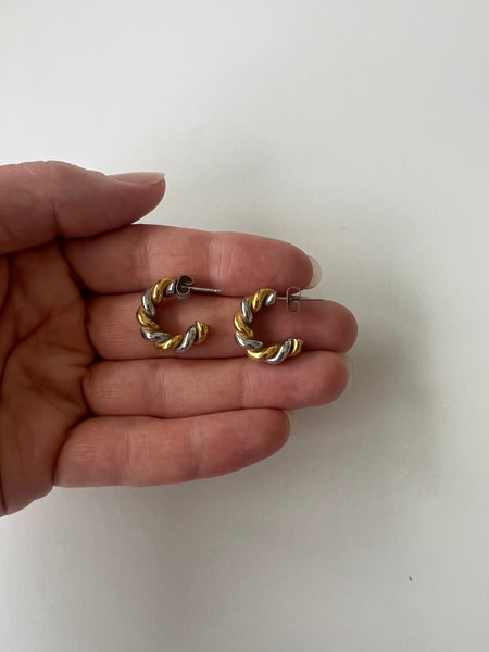 Silver and Gold Twisted Midi Hoops