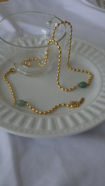 Jade Stone 18k Gold Beaded Olive - Necklace/Bracelet