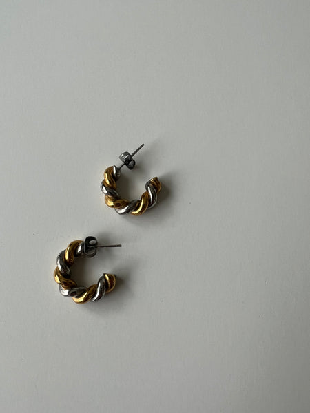 Silver and Gold Twisted Midi Hoops
